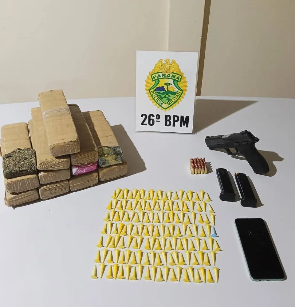 RESERVA – ROTAM apreende 7,2 kg de maconha, cocaína e pistola; adolescente é apreendido