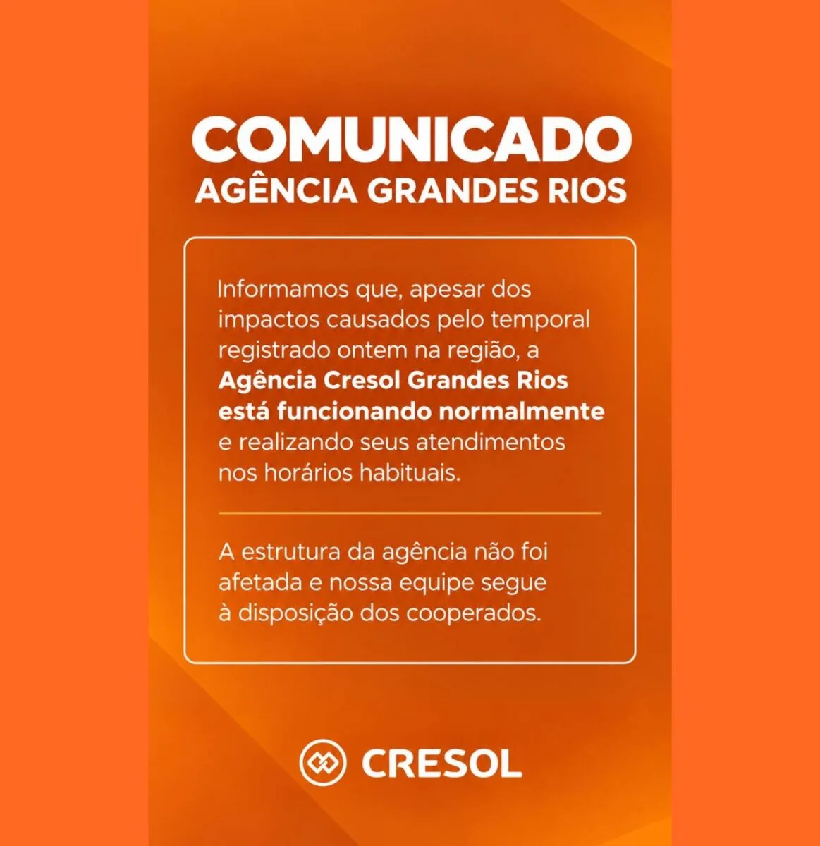 GRANDES RIOS – Cresol mantém atendimento normal após temporal causar estragos em prédio vizinho