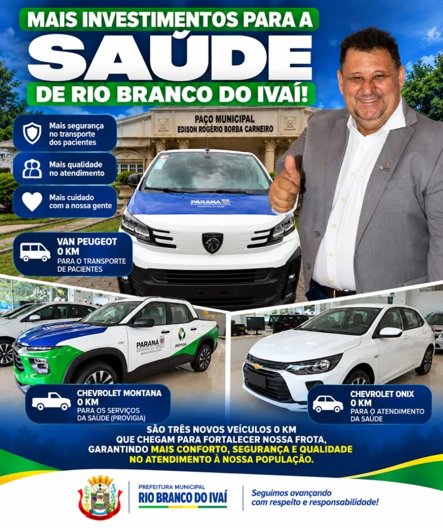 Saúde recebe três veículos novos para reforçar atendimento à população em Rio Branco do Ivaí