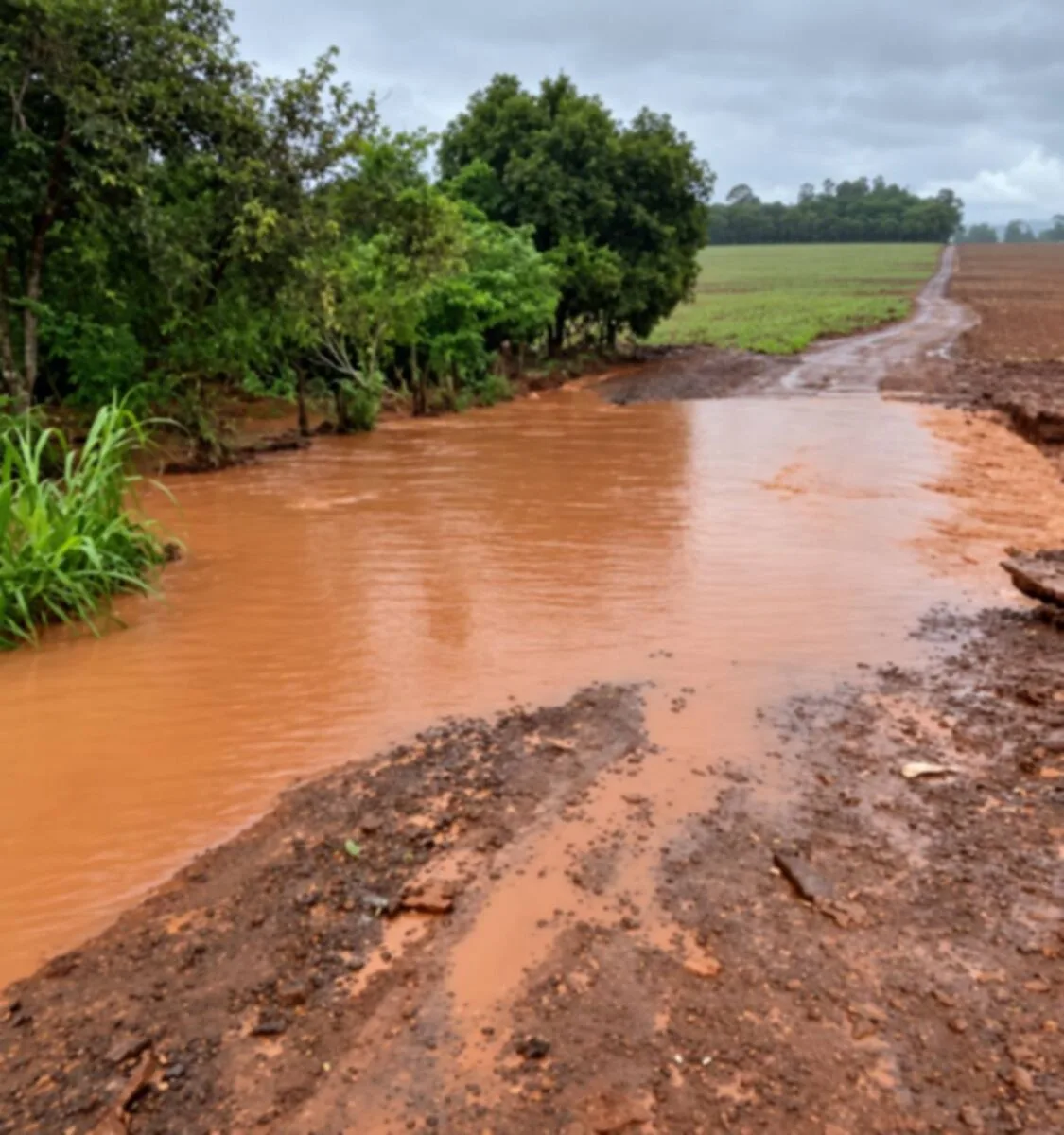 BORRAZÓPOLIS – Chuva intensa leva muita água para estrada rural na região Fogueira e Café do Norte