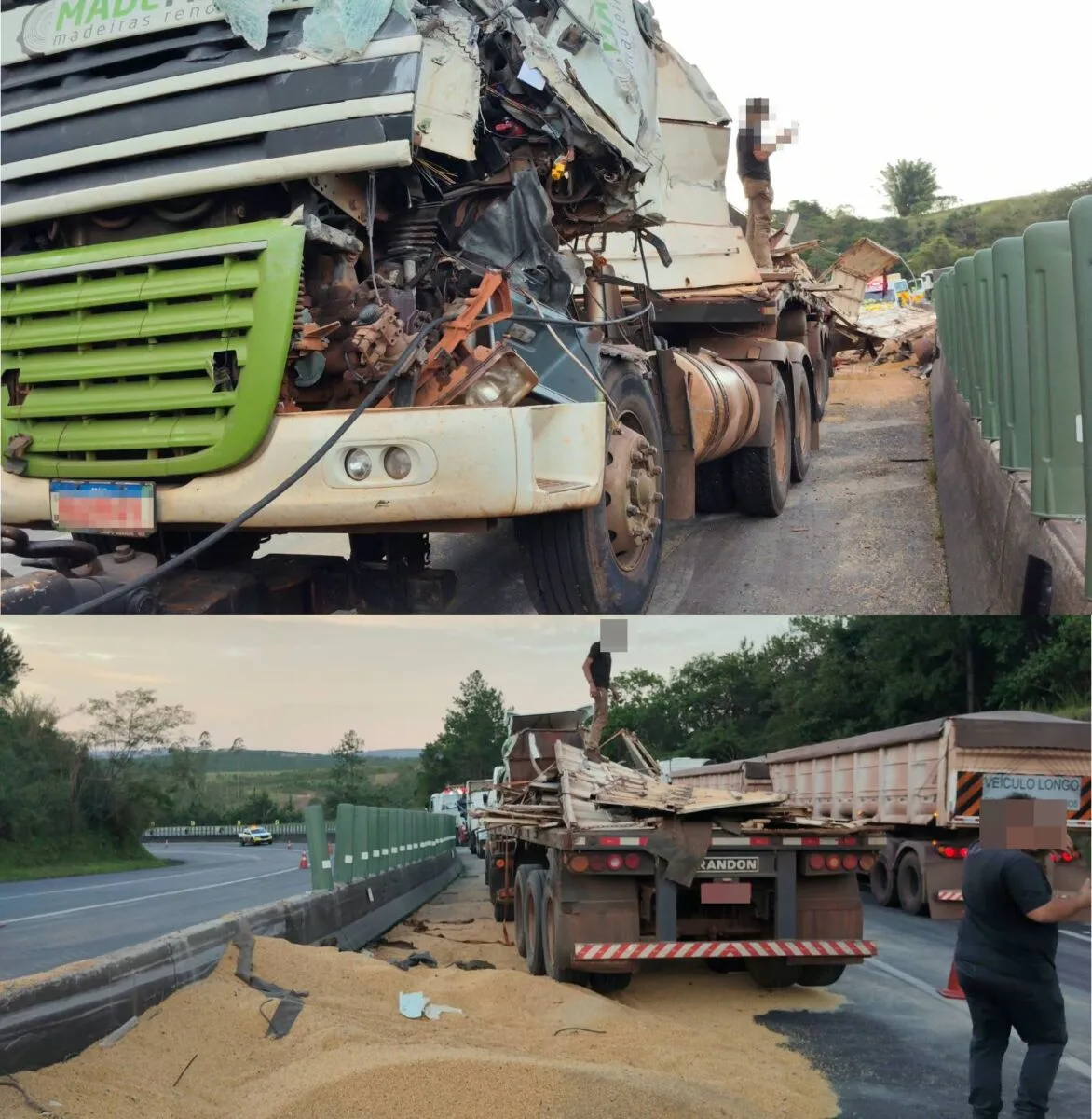MAUÁ DA SERRA – Carreta carregada com soja tomba na BR-376 e deixa motorista ferido